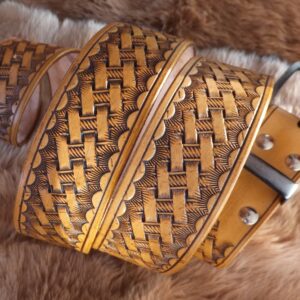 044-03 Kožený opasek – dezén šikmý košík s lanem